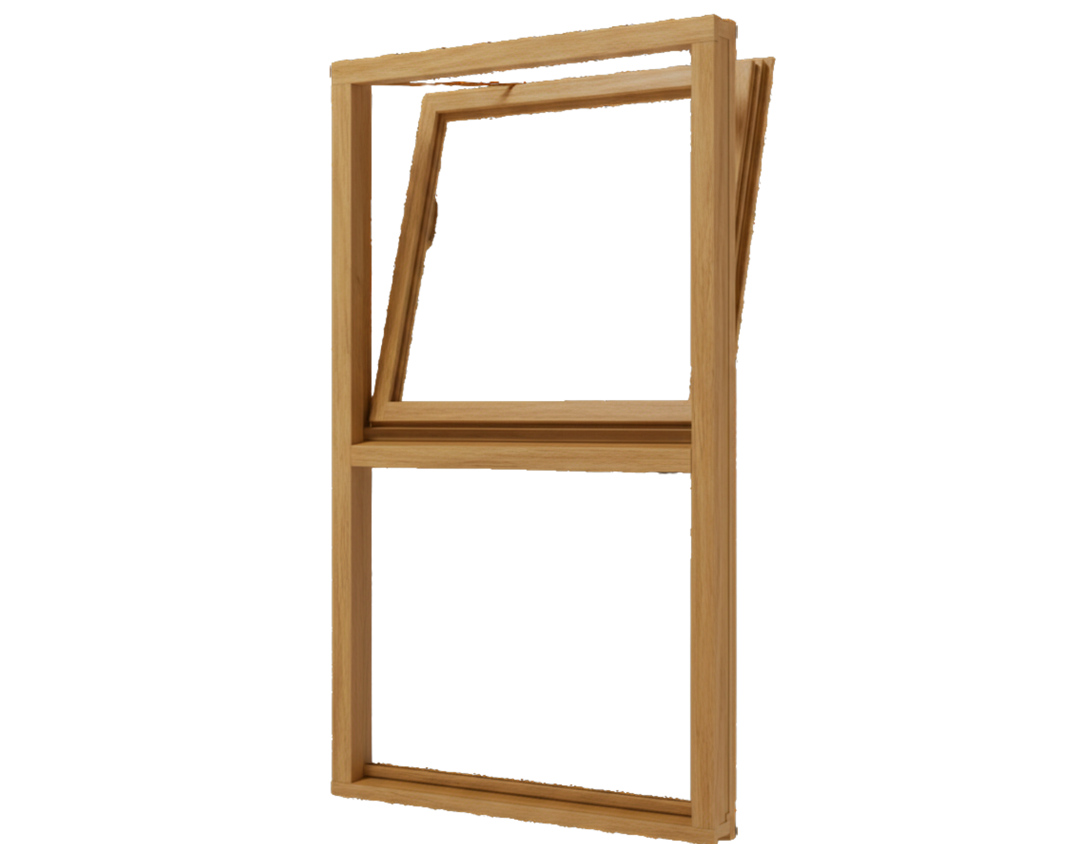 Holzfenster hellbraun aus Holz mit offenem Rahmen, kippbarem Oberlicht und sichtbarer Holzmaserung
